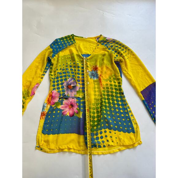 READ Kim Lai Silk Floral Sheer Button Down Long Sleeve Blouse Womens XS Small - Picture 4 of 16